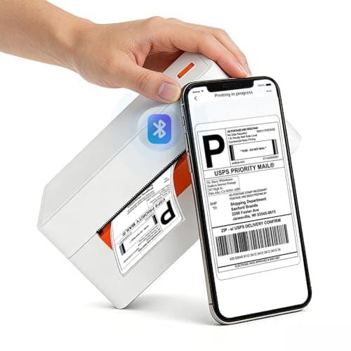 GeekWavix 4x6 Thermal-Printer Shipping Label Maker Bluetooth Desktop Sticker Printer, Portabel for Small Business, Shipping, Mailing, Support iOS/Android/Windows, Use for Amazon, Shopify (White) - Image 1