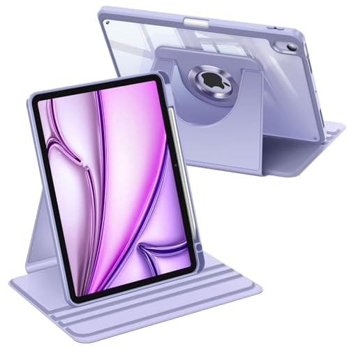 Fintie 360 Degree Rotating Case for iPad Air 11-inch M4/M3/M2 (2026/2025/2024), iPad Air 5th/4th Generation (2022/2020) 10.9 Inch - Swiveling Stand Clear Back Cover with Pencil Holder, Purple - Image 1