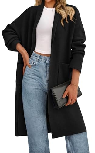 PRETTYGARDEN Long Sleeve Lapel Open Front Cardigan Sweaters for Women Trendy 2026 Oversized Spring Sweater Long Ladies Coats (Black, Large) - Image 1
