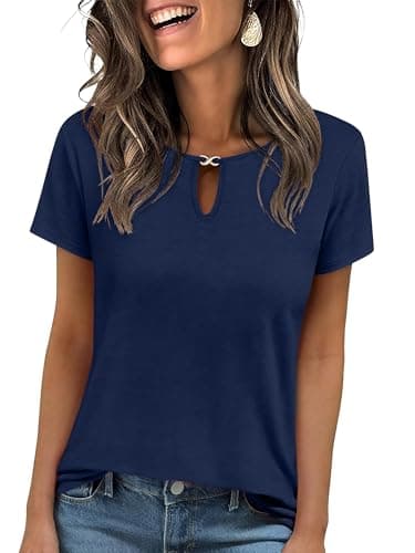 ANRABESS Womens Short Sleeve Tops Summer Tshirts Cute Keyhole Neck Casual Basic Tee Dressy Work 2026 Spring Trendy Outfits Deep Royal Blue XX-Large - Image 1