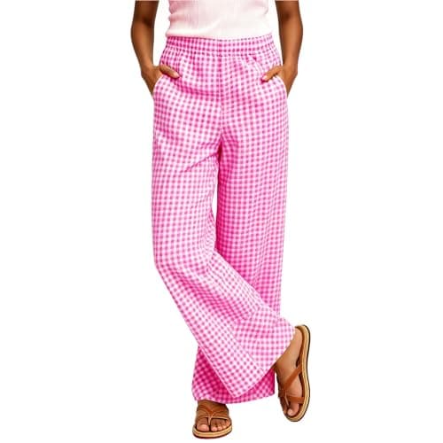 Gingham Pants Women 2026 Business Casual Hot Pink Small - Image 1
