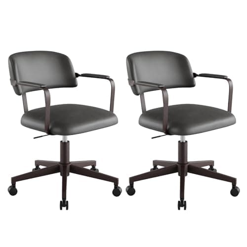 BERYTH Home Office Desk Chair, Mid-Century Modern Desk Chair with Padded Arms, Adjustable Seat Height, Mid Back 360° Small Computer Chair with Mobile Mute Wheel, PU Leather (Dark Grey,2BOX) - Image 1