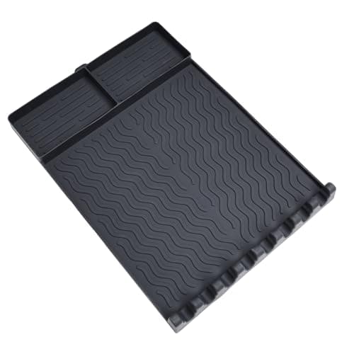 Full-Size Silicone Griddle Mat for Flat Top Grills, Heat Resistant Spatula Holder with Grease Drip Pan, Outdoor Cooking Counter Protector, Black - Image 1