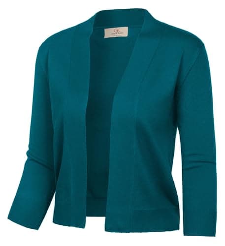 GRACE KARIN Women's 3/4 Sleeve Blue Knit Cropped Cardigan Sweaters Open Front Shrugs Sweater Bolero Jacketops XXL - Image 1