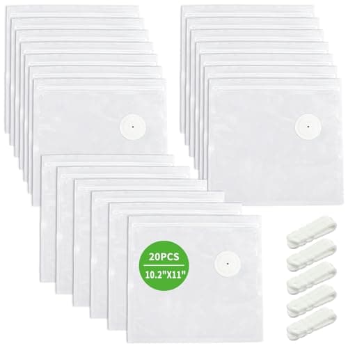 Reusable Vacuum Sealer Bags with Air Valve for Food Storage, BPA-Free Vacuum Zipper Bags for Sous Vide & Freezer, Vacuum Food Storage Bags, 20 Pack 10.2"x11" with 5 Sealing Clips