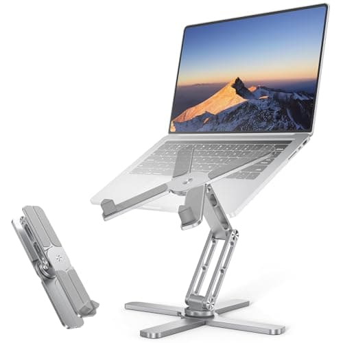 TECKNET 360° Rotating Laptop Stand for Desk, Foldable Computer Stand with Ergonomic Adjustable Height Angles, Portable Laptop Riser Holder, Easy Storage Compatible with 10-17.3" MacBook Laptops Silver - Image 1