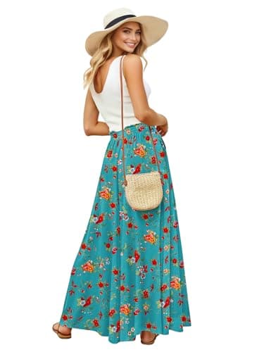 YESNO Women Wide Leg Palazzo Pants Summer Flowy Floral Casual Culottes High Waisted Lounge Beach Trouser with Pockets XL PBl CR014 - Image 1