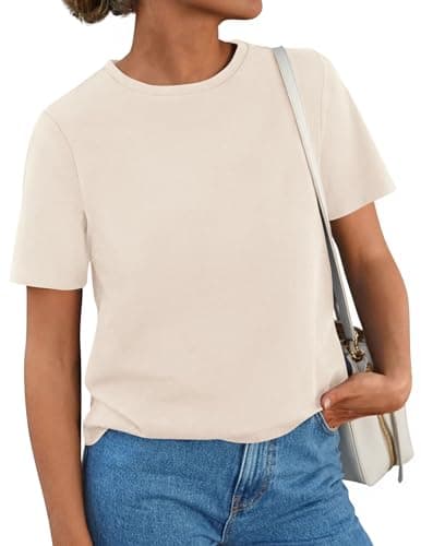 PRETTYGARDEN Womens Short Sleeve Tops Summer 2026 Casual Crewneck Cotton Basic Tee Shirts Fashion Clothing Spring Outfits(Beige,X-Large) - Image 1
