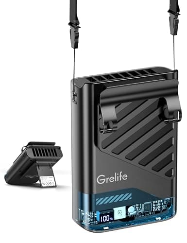 Grelife 2026 AI Portable Waist Fan Rechargeable with LED Display & 40H Runtime,5 Speed 10000RPM Cooling Personal Clip Fan,33ft/s Wind Speed Neck fan for Outdoor Work,Camping,Farm,Jobsite(Black)