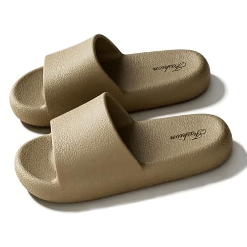 HUILONGJIA Cushioned Slides House Slippers for Men, Summer Pillow Sandals Non-Slip Pool Bath Shower Shoes Coud Soft for Indoor Outdoor, Khaki Mens Size 8-9 - Image 1