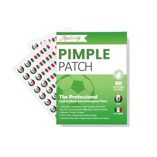 Mexico Flag & Soccer Design Hydrocolloid Pimple Patches for Face - with Salicylic Acid, Tea Tree Oil & Calendula Extract, quick and effective, Game Day, Futbol Party & Everyday Use, 80 Counts - Image 1