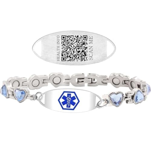 Dynamic QR Code Medical Alert Bracelet for Women, Heart-Shaped Zircon Chain Titanium Steel Jewelry, Editable Medical ID Bracelet, Scan to Update Medical Information Anytime, No Engraving Required (QR Code-US Stock) - Image 1