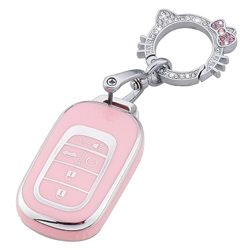 Pangpai Pink Key Fob Cover for Honda, Soft TPU Key Case Protection with Bling Keychain Fit for 2022 Honda Accord Civic CRV Pilot Odyssey 11th Gen Smart Key Holder - Image 1
