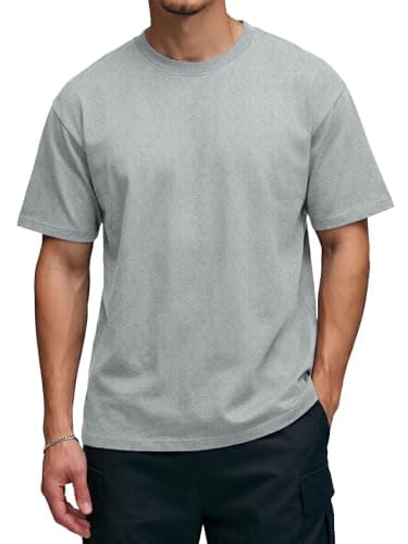 Comdecevis Mens T-Shirts Relaxed Midweight Cotton Thick Loose Fit Tees for Streetwear Casual, Light Gray, L - Image 1