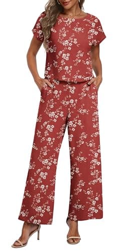 Lepunuo 2 Piece Outfits for Women Summer Wide Leg Pants Sets with Pockets - Image 1