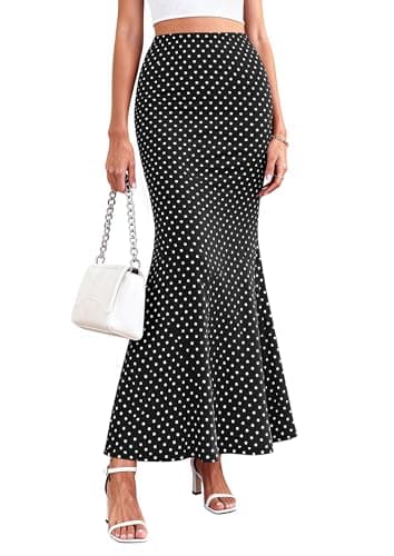 PRETTYGARDEN Women's Maxi Skirt 2026 Summer Flowy Polka Dot Floral High Waisted Mermaid Office Work Spring Long Slip Skirts (Dot Black White,XX-Large) - Image 1