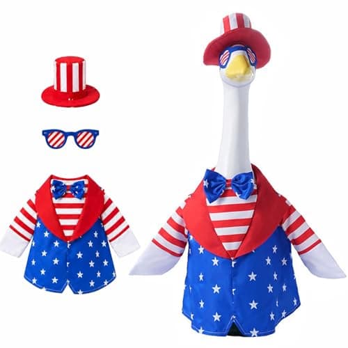 FEIYUENO July 4th Patriotic Porch Goose Outfit Fit 23'' Geese Statue, Blue2 - Image 1