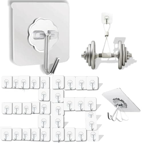 DDMY 36 Pack Heavy Duty Hooks Self Adhesive Large Hooks for Hanging,Wall Transparent Reusable Waterproof Hook for Kitchen Curtain Towel Hook for Bathrooms Coat Hook for Walls No Damage - Image 1