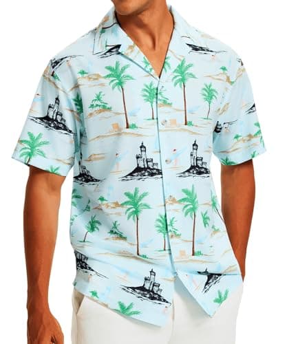 Vytroon Men's Hawaiian Shirts Wrinkle Free Short Sleeve Button Down Tropical Beach Vacation Green Shirt Mint- Tree & Tower, X-Large - Image 1
