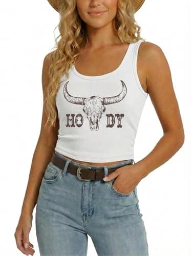 YHHR Women's Cowgirl Country Concert Sleeveless Cropped Tank Top Summer Casual Cowboy Shirt Western Graphic Top Cute Outfit - Image 1