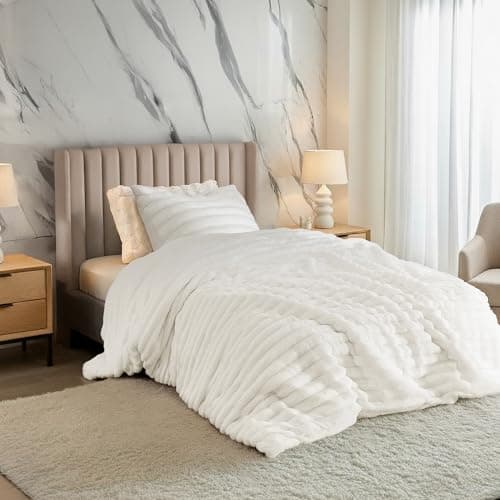 Regency Heights Cuddly Ribbed Fluffy Comforter Set Twin Size, Super-Soft Plush Fleece Bedding Set, Warm Fuzzy Comforter with Matching Sham, All-Season Cozy 2-Piece Bed Set, Ivory White - Image 1