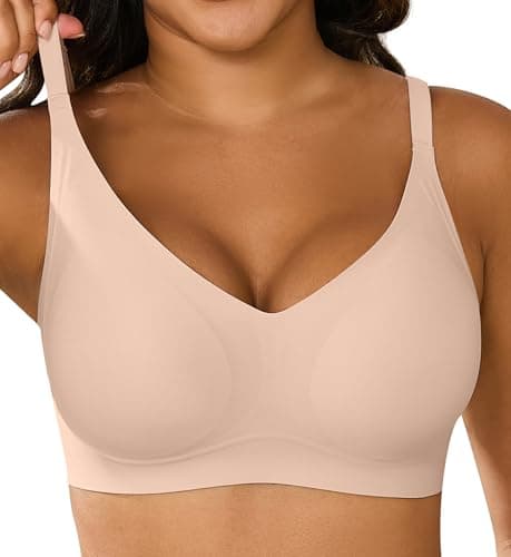 Xcutting Women's Supportive Wireless Jelly Bras for Women Seamless Comfort, Full Coverage, No Underwire, T-Shirt Women Bras Regular and Plus with Extender (Nude,Large) - Image 1