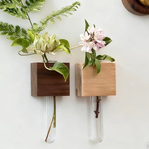 Mini Vase Magnets for Fridge,2PCS 3D Magnetic Wooden Wall Vase Holders with Test Tube, Magnetic Attachment Hard no Falling, Modern Home,for Kitchen, Refrigerator, Bedroom, Storage, Office Decorations - Image 1