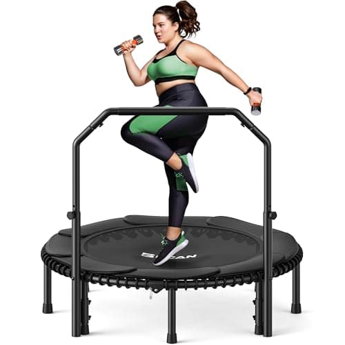 BCAN BT2 Rebounder Trampoline for Adult, 48" Fitness Trampoline with Bungees, U Shape Adjustable Foam Handle, Stable & Quiet, Indoor Outdoor Workout-48Inch-Deep Black - Image 1
