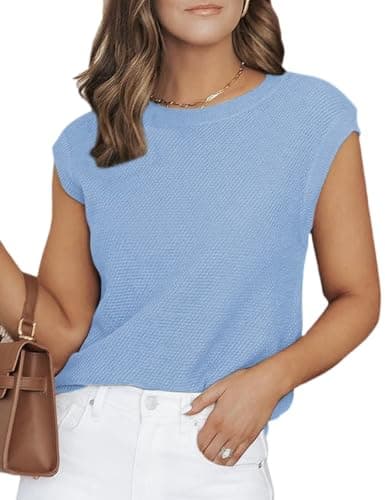 CiCiBird Women Summer Cap Sleeve Sweaters Knit Sleeveless Pullover Tank Tops 2025 Casual Trendy Clothes Blue XL - Image 1