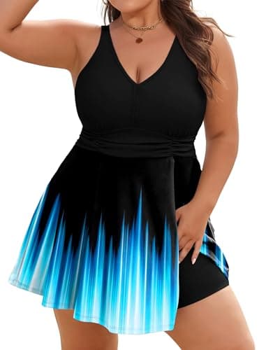 Arolina Bathing Suit for Women Over 60 Tummy Control Swim Dress High Waisted Tankini Swimwear with Shorts Black Lake Blue 24W - Image 1