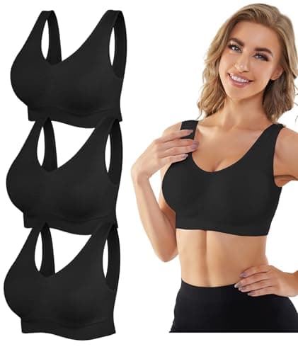YADIFEN 3 Pack Womens Sports Bras,Wireless Comfortable Seamless Sleep Yoga Sports Bras for Women with Removable Pads - Image 1
