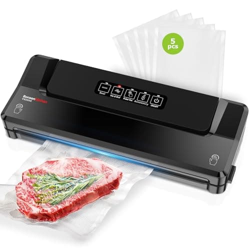 Bonsenkitchen Vacuum Sealer Machine | Compact Food Sealer for Kitchen Storage & Meal Prep | Multiple Modes | External Vacuum System | 5 Bags, Black - Image 1