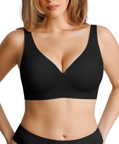Jelly Wireless Bra Push Up Seamless Bras for Women Comfy No Underwire Bra Supportive Bralettes Deep V Comfortable Tshirt Bra Black - Image 1