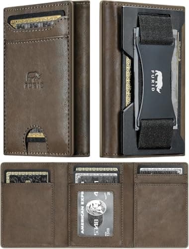 furid Genuine Leather Wallet for Men: RFID Thin Trifold Front Pocket Credit Card Holder - Slim Minimalist Wallet with Metal Plates and Cash Band - Gift for Husband Father on Anniversary Birthday - Image 1