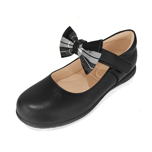 Popusister Toddler Mary Jane Shoes for Girls Black School Uniform Shoes with Cute Bow, Classic Little Girl Dress Shoes for Princess Party Wedding, Soft Leather Fashion School Flats for Toddlers - Image 1