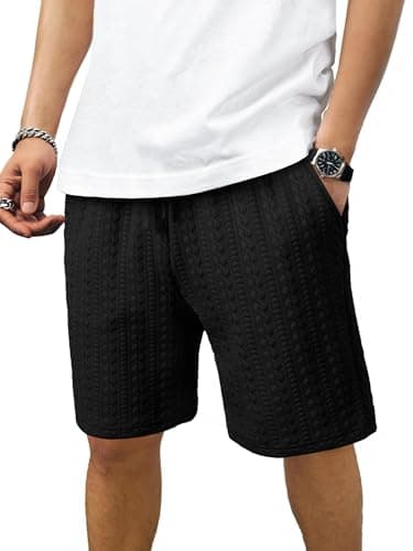 JMIERR Men's 7.5 Inch Lounge Sweat Shorts - Textured Stretch Elastic Waist Drawstring Casual Shorts with Pockets for Vacation, Black, 3X-Large - Image 1