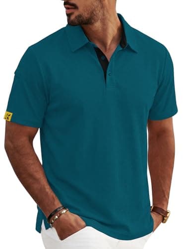 REXUHOWU Men's Polo Shirt Short Sleeve Moisture Wicking Sports Casual T-Shirt Golf Polo Shirt Business Collar Shirt for Men Darktealblue XXL - Image 1