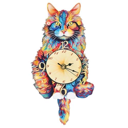 Kosmickiss 3D Wooden Puzzles for Adults, Maine Cat Mechanical Model Kits, DIY Wall Clock Puzzle, Gifts for Cat Lovers, Home Decor Creative Gifts for Men and Women, Pendulum Wood Craft - Image 1