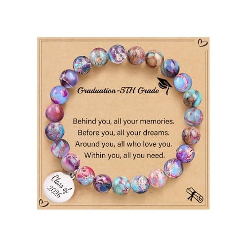 Sistble 5th Grade Graduation Gifts Trendy Graduation Bracelets 2026 Inspirational Gift Class of 2026 Engraved Round Tag Bead Bracelet Nature Stone Graduations Jewelry - Image 1