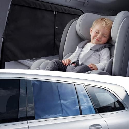 Nmoiss Zipper Car Side Window Sun Shade for Baby Kids, 3-in-1 Rear Seat Privacy Window Curtain, Full Open Half Shade Full Coverage, Hidden Suction Cup for SUV, MPV, Sedan, Road Trips, Black
