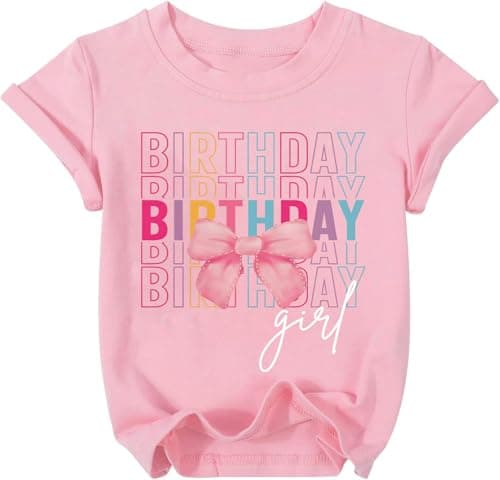 Birthday Shirt Girl Birthday Girls Letter Print T-Shirt 4-12 Year Toddler Kids Bow Short Sleeve Tees Top - Image 1
