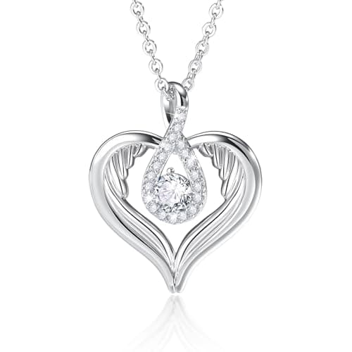 Juvux Infinity Heart Necklace for Women, 14K Gold Plated White Gold Cubic Zirconia Pendant, Guardian Angel Jewelry with Angel Wings, Gift for Mom Wife Girlfriend for Valentine Mother's Day Birthday - Image 1