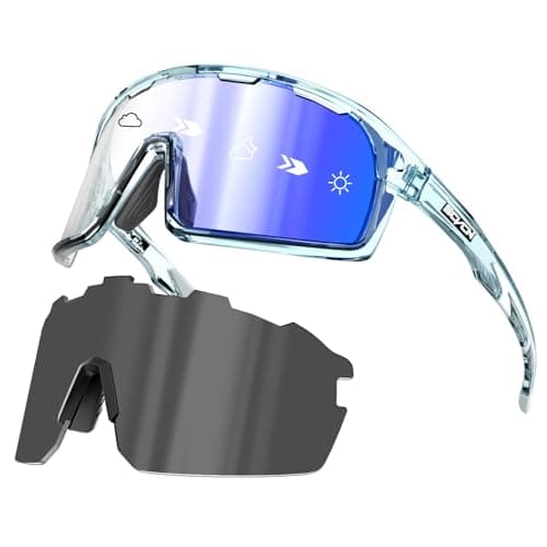 SCVCN Photochromic Cycling Glasses Polarized Men Women Mountain Bike Eyewear MTB Glasses Road Bicycle Riding Clear Sports Sunglasses Running Fishing Golf BMX Blue - Image 1