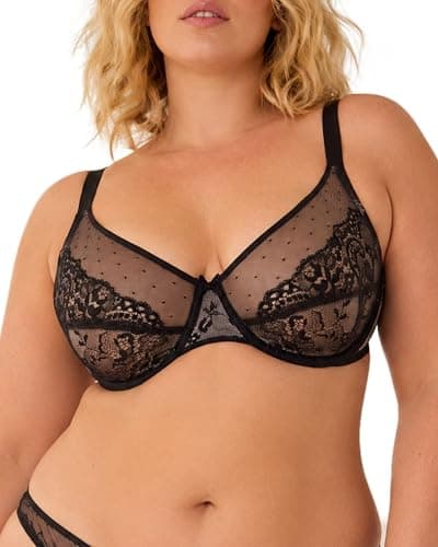 As Fairy 1mm Thin Lace Minimizer Bras for Women Full Coverage Lace Underwire Unlined Supportive Bra for Large Bust(Black 40DD) - Image 1