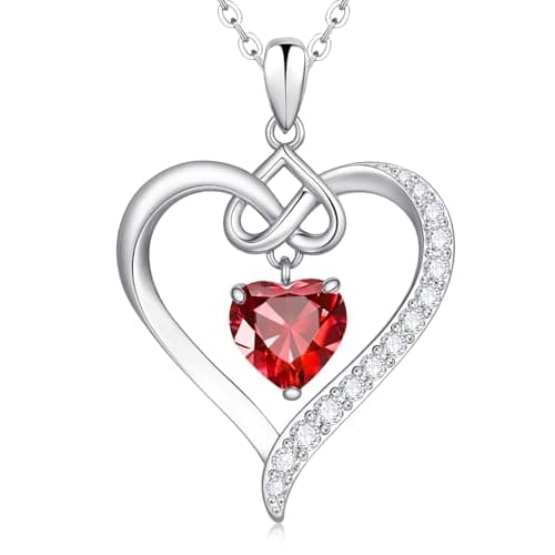 925 Sterling Silver Birthstone Heart Necklace for Women - Infinity Love Pendant with Cubic Zirconia, 12 Colors, Valentine's Day Gift for Her, 12 Months, Birthday Anniversary Christmas Jewelry Gifts (Sliver-01-Jan) - Image 1