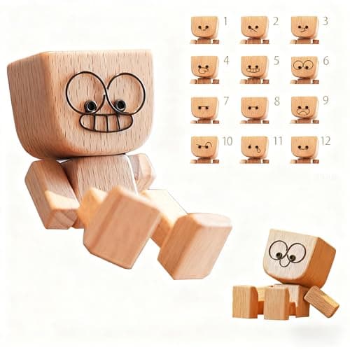 SnapMorph Shaking Wooden Man Figurine with 12 Magnetic Changeable Faces - Handmade Shaking Feet Wooden Doll, Fun Car Decor for Dashboard and Interior,Car Dashboard Decorations - Image 1