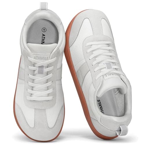 ATHMILE Barefoot Shoes Women Men Wide Toe Box Zero Drop Minimalist Fashion Sneakers for Walking Gym Hiking Trail Running Retro Casual Breathable Knit Lightweight Flexible Non Slip White - Image 1