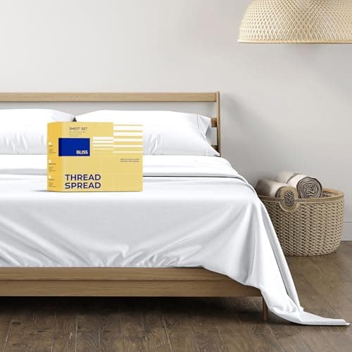 THREAD SPREAD 100% Egyptian Cotton Split King Sheets Sets for Adjustable Bed - 600 Series Bliss Collection Top Split King Sheets Set (5 PC, White), 16" Deep Pocket Sheets for Adjustable Bed - Image 1