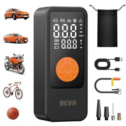 BEVA Tire Inflator Portable Air Compressor, 4X Faster Inflation Air Pump with Digital Pressure Gauge, 150PSI Cordless Tire Inflator with LED Light for Car, Electric Bikes, Motorcycle, Bike, Ball - Image 1