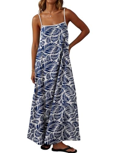 Lepunuo Summer Dresses for Women Boho Sundress Contrast Spaghetti Strap Sleeveless Backless Beach Maxi Dress Vacation - Image 1